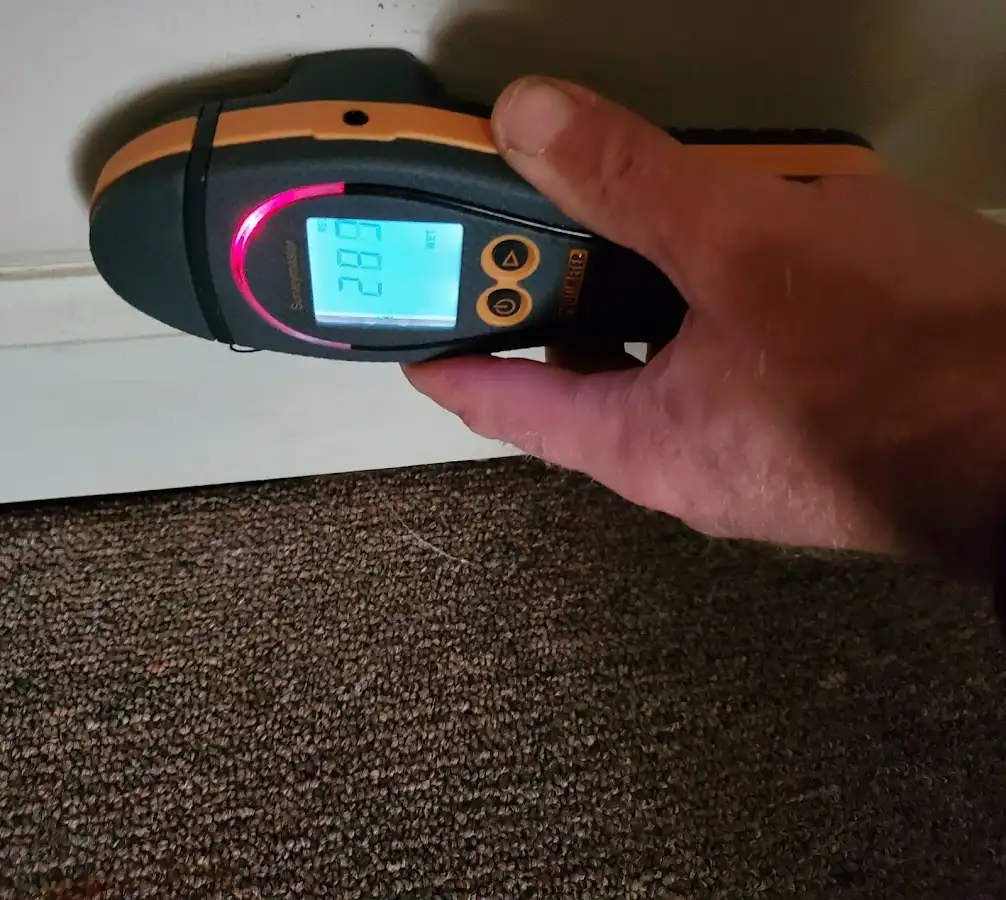 Moisture detection at baseboard during Burst Pipe Cleanup in Poway